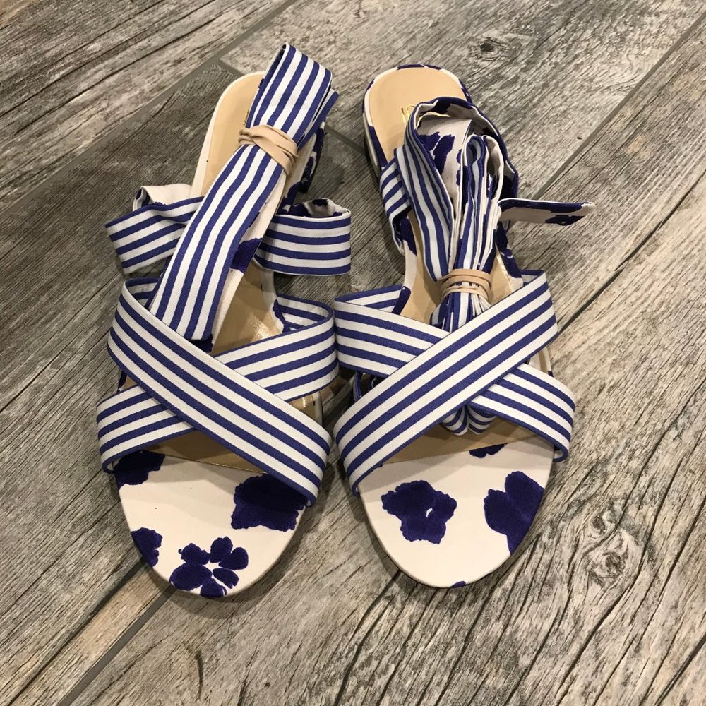 CAbi NWOT! Tied Up Floral Stripe Ankle Wrap Sandal - Picture 3 of 11